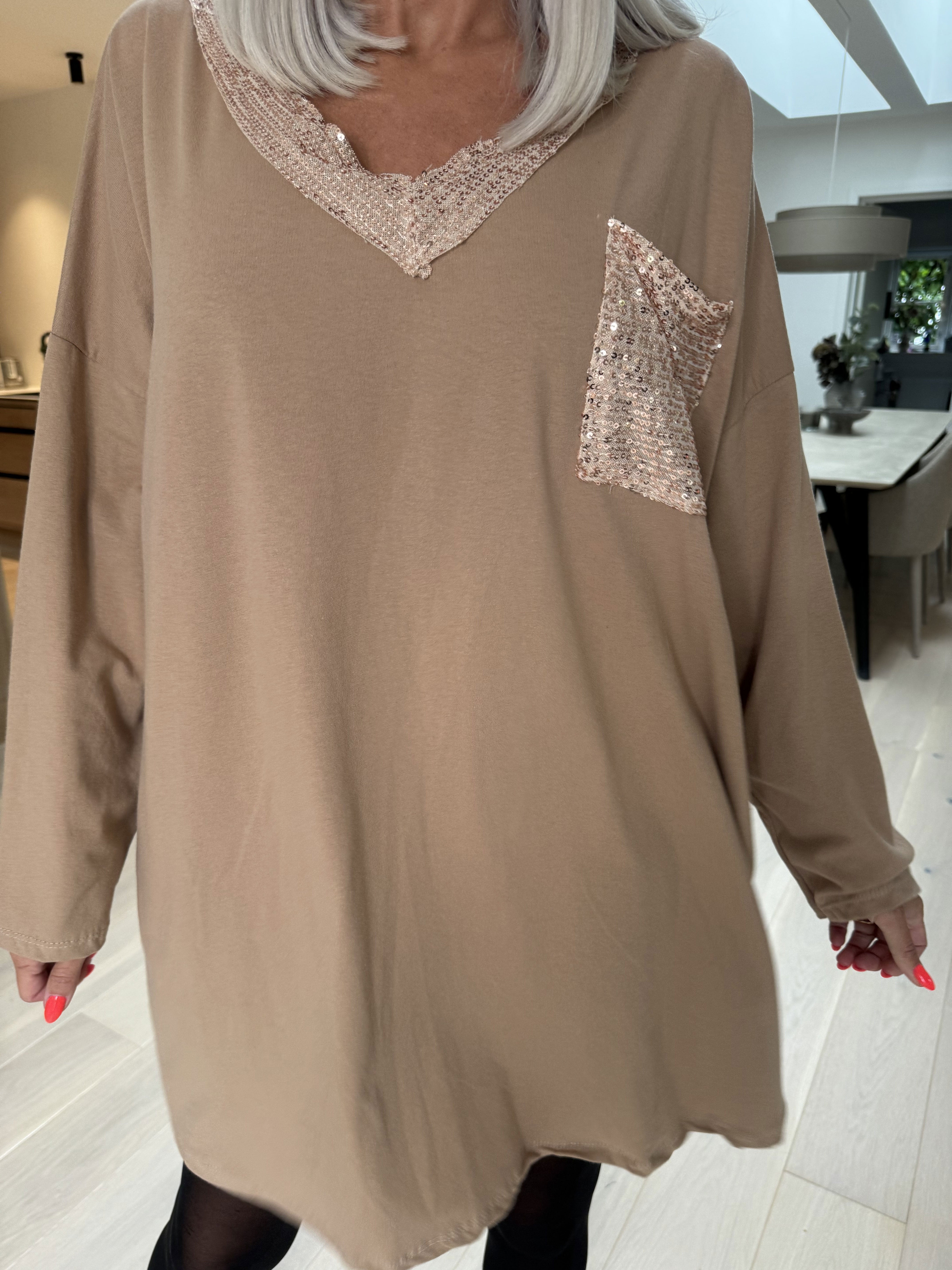 Jasmine - Blød tunika i bomuld med pailletter